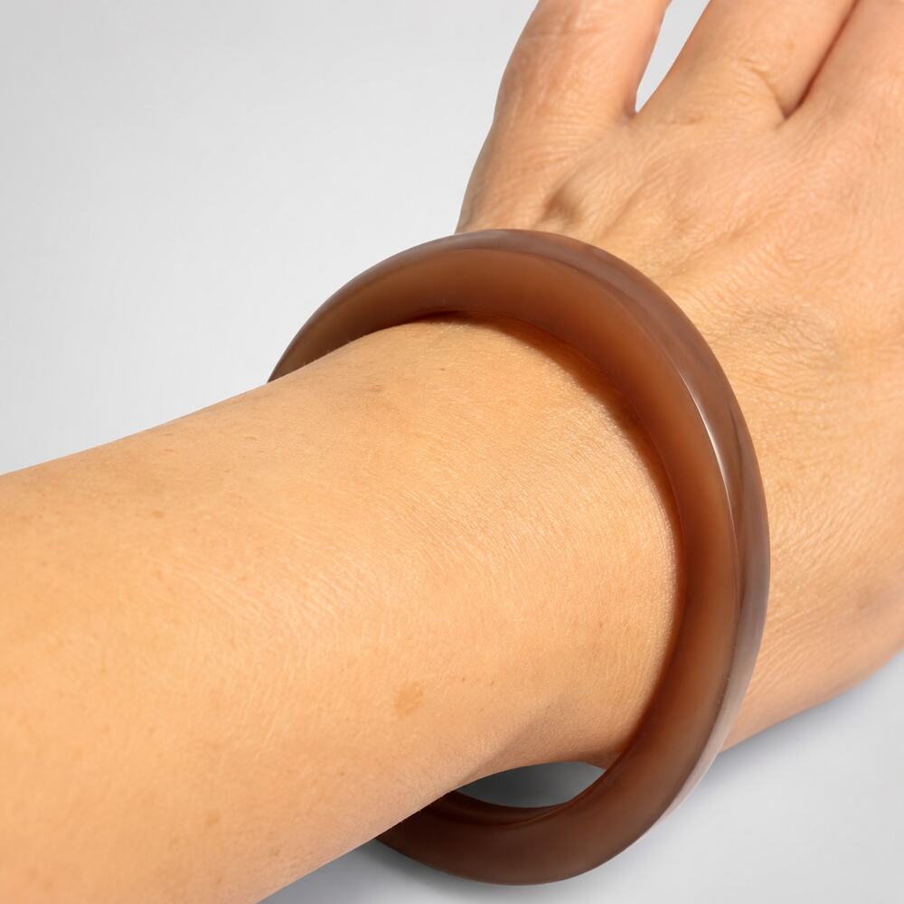 Asymmetrical Brown‎ Lucite Bangle Bracelet 7" Wide Vintage bn-1